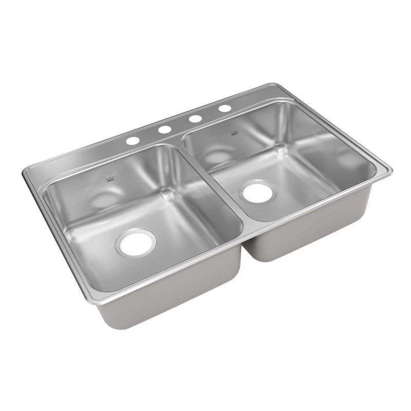Kindred Creemore Stainless Steel Top Mount 33 in. W X 22 in. L Double Bowl Kitchen Sink Silver