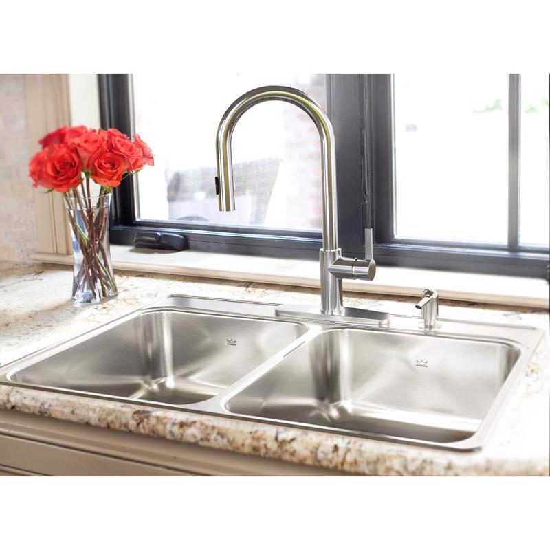 Kindred Creemore Stainless Steel Top Mount 33 in. W X 22 in. L Double Bowl Kitchen Sink Silver
