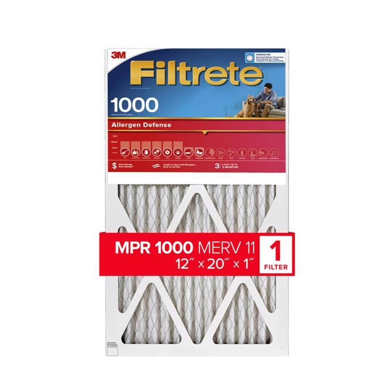 Filtrete 12 in. W X 20 in. H X 1 in. Polyester 1000 MPR Pleated Allergen Air Filter