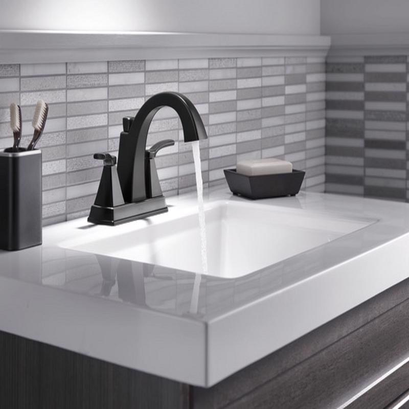 Delta Flynn Matte Black Traditional Centerset Bathroom Sink Faucet 4 in.