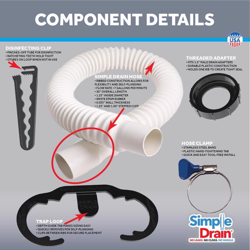 Simple Drain 1.25 in. D X 2.5 ft. L Rubber Slotted Sink Drain Kit