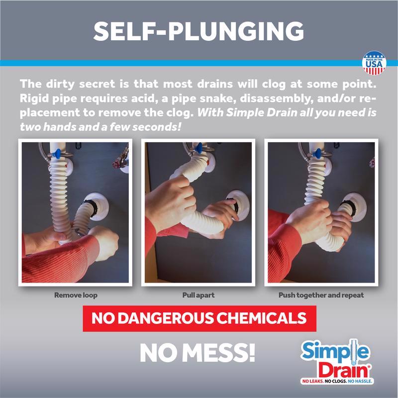 Simple Drain 1.25 in. D X 2.5 ft. L Rubber Slotted Sink Drain Kit