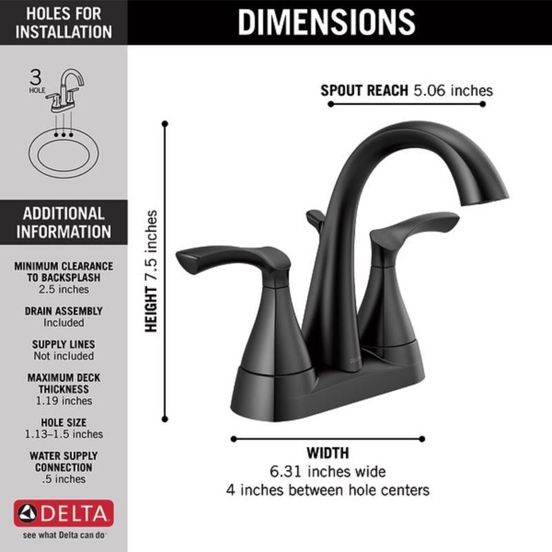Delta Sandover Matte Black Traditional Centerset Bathroom Sink Faucet 4 in.