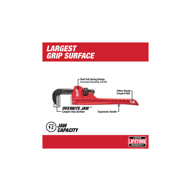Milwaukee Pipe Wrench 10 in. L Black/Red