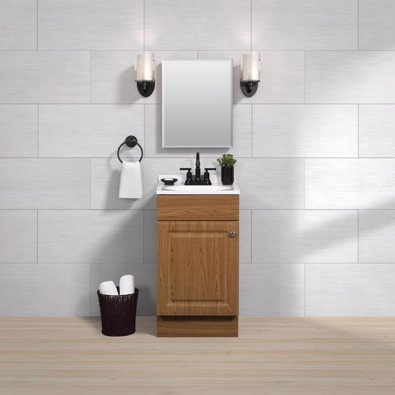 Zenna Home Single Oak Brown/White Bathroom Vanity 18 in. W X 16 in. D X 35 in. H