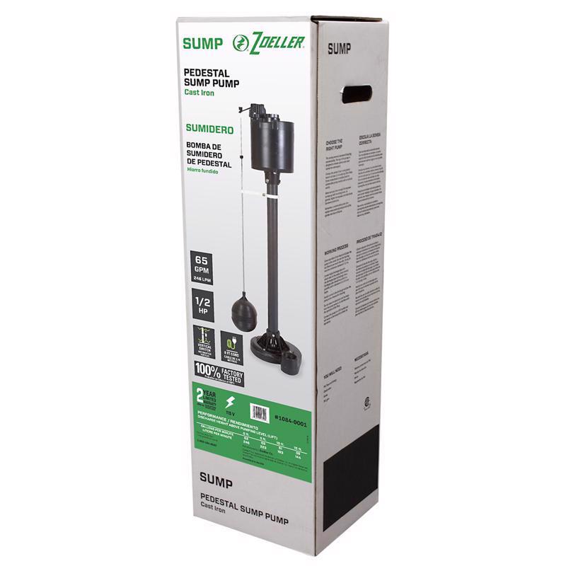 Zoeller 1/2 HP 3900 gph Cast Iron Vertical Float Switch AC Pedestal Sump Pump 8 ft