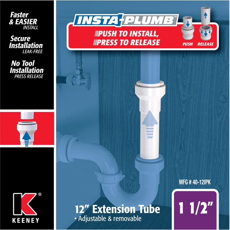 Keeney Insta Plumb 1-1/2 in. D X 12 in. L Plastic Extension Tube