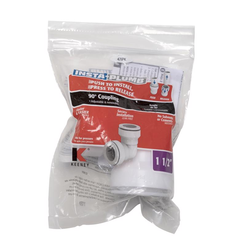 Keeney Insta Plumb 1-1/2 in. D Plastic 90 Degree Coupling