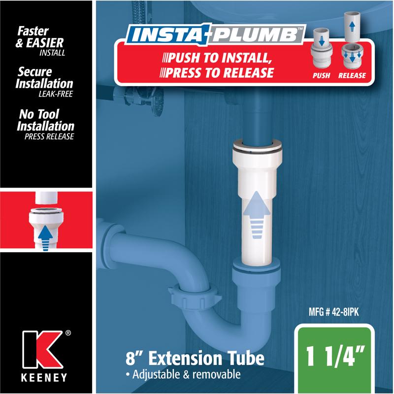 Keeney Insta Plumb 1-1/4 in. D X 8 in. L Plastic Extension Tube