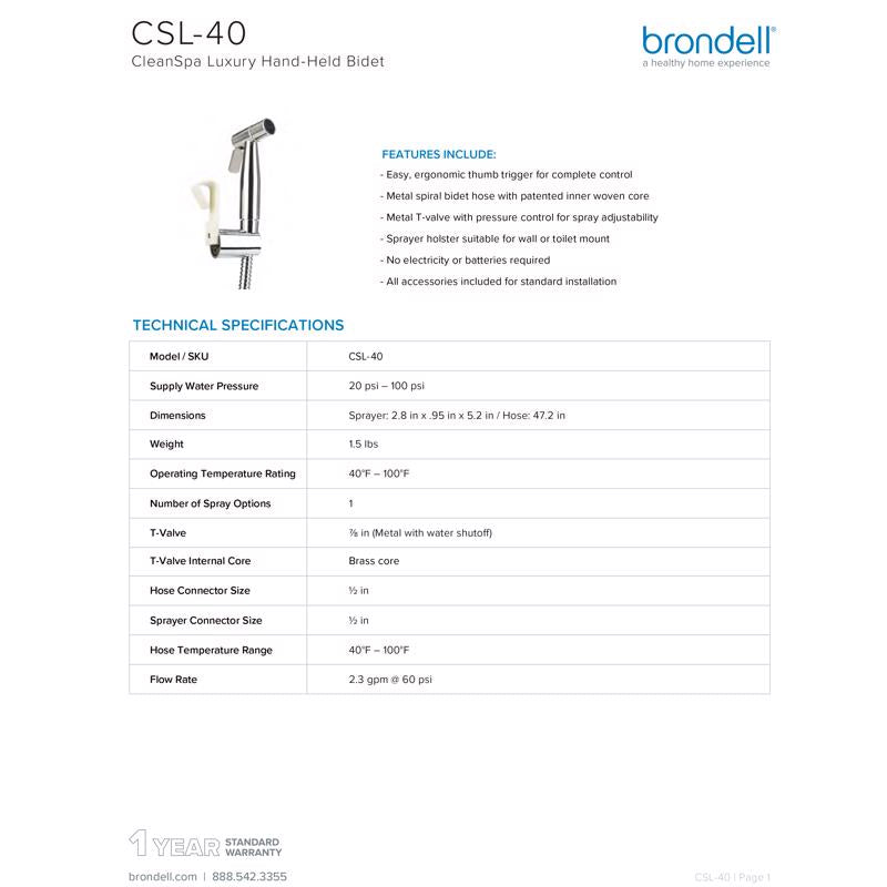 Brondell CleanSpa N/A gal Silver Hand Held Bidet