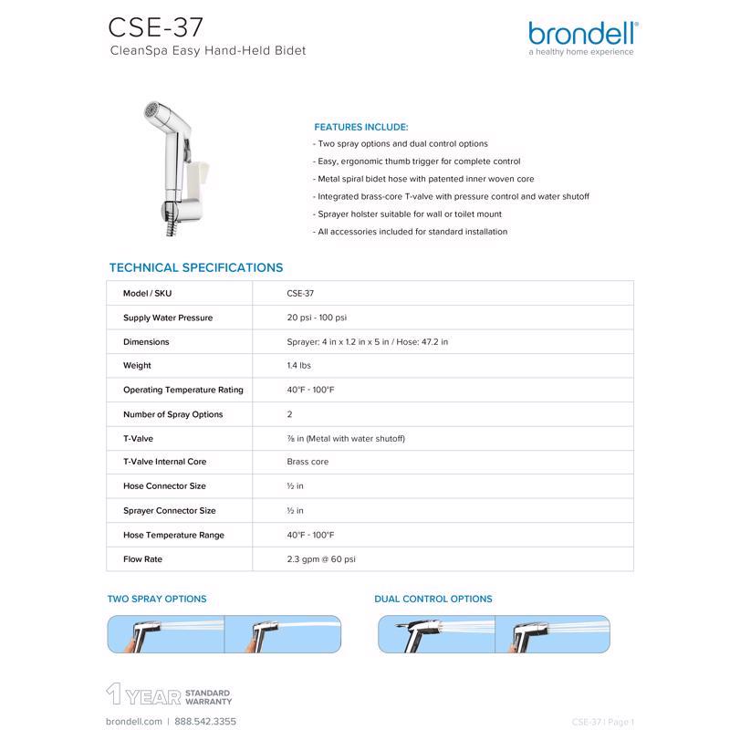 Brondell CleanSpa N/A gal Silver Universal Hand Held Bidet