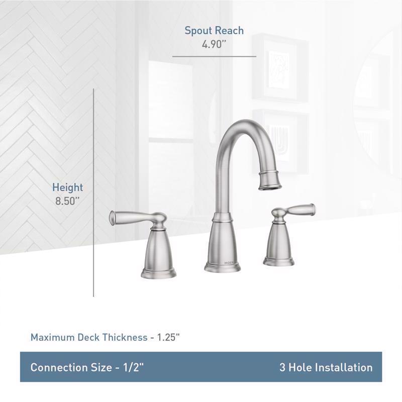 Moen Banbury Brushed Nickel Traditional Two-Handle Bathroom Sink Faucet 8-16 in.