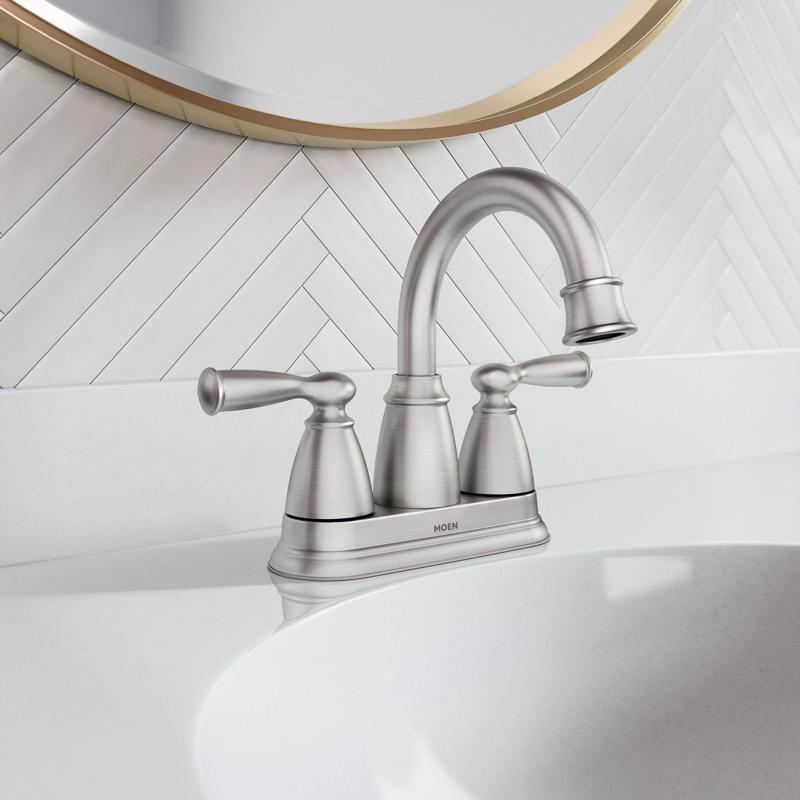 Moen Banbury Brushed Nickel Traditional Centerset Bathroom Sink Faucet 4 in.