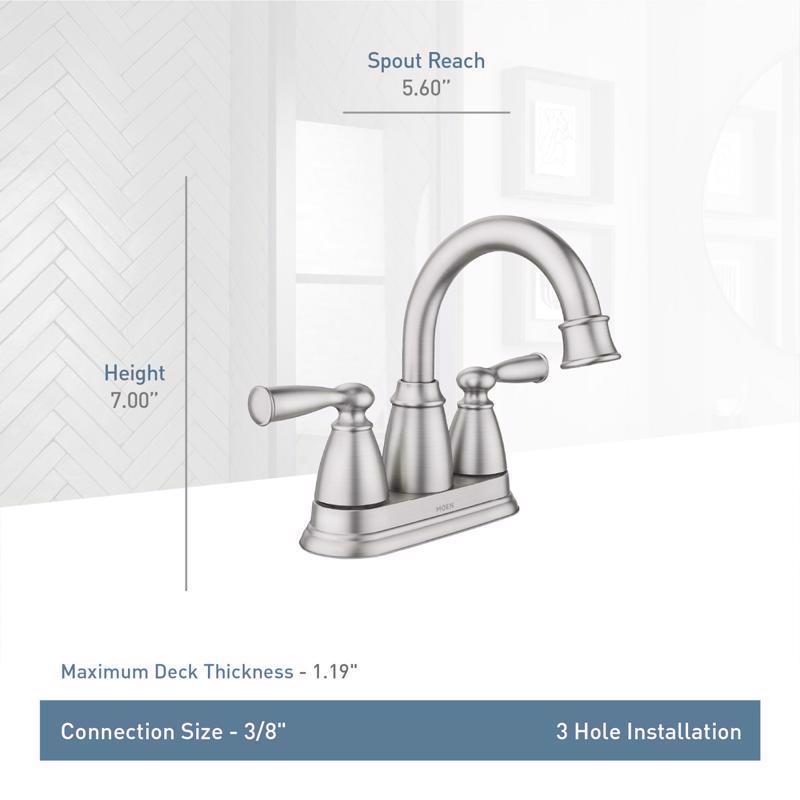 Moen Banbury Brushed Nickel Traditional Centerset Bathroom Sink Faucet 4 in.