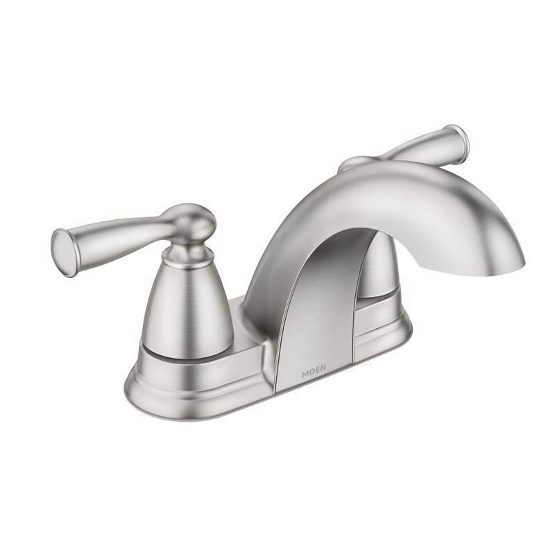 Moen Banbury 2 Brushed Nickel Traditional Centerset Bathroom Sink Faucet 4 in.