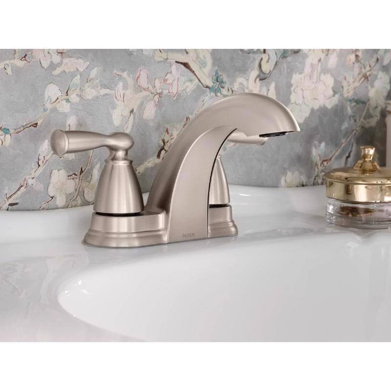 Moen Banbury 2 Brushed Nickel Traditional Centerset Bathroom Sink Faucet 4 in.