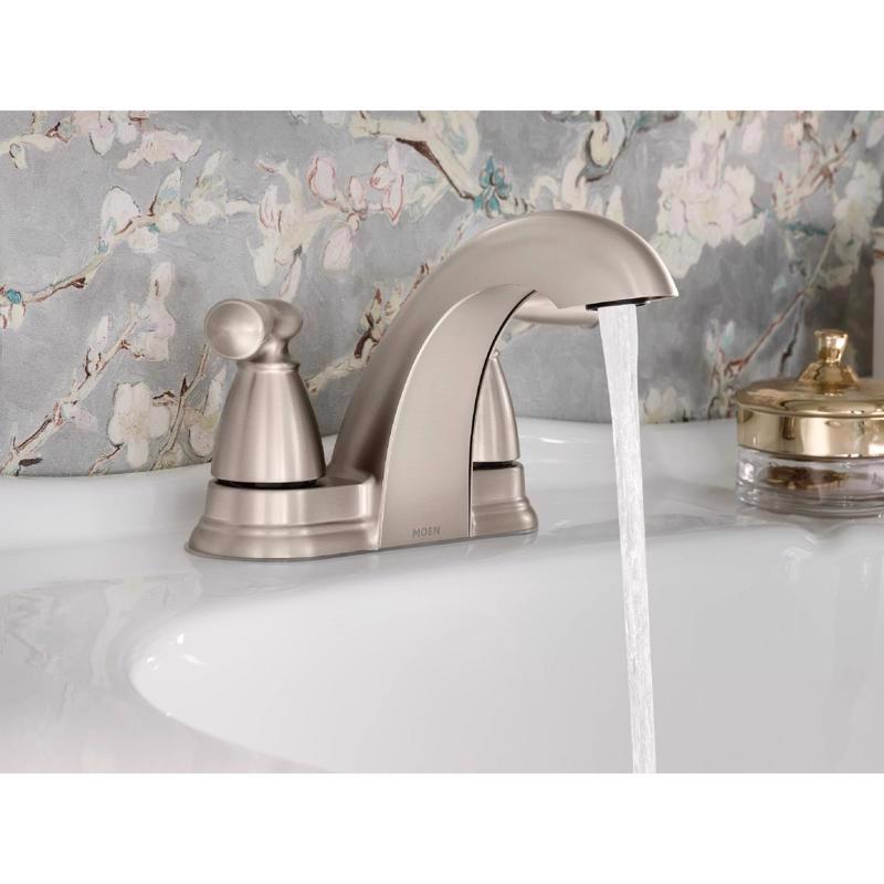 Moen Banbury 2 Brushed Nickel Traditional Centerset Bathroom Sink Faucet 4 in.