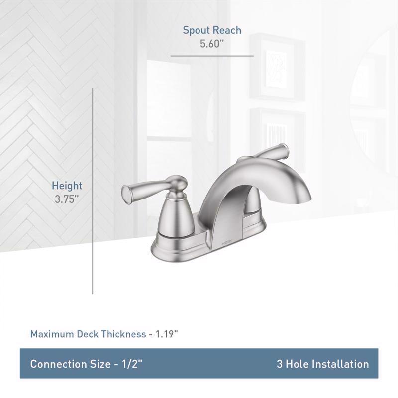 Moen Banbury 2 Brushed Nickel Traditional Centerset Bathroom Sink Faucet 4 in.