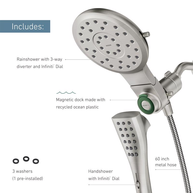 Moen Magnetix Brushed Nickel 8 settings Showerhead Combo 1.75 gpm