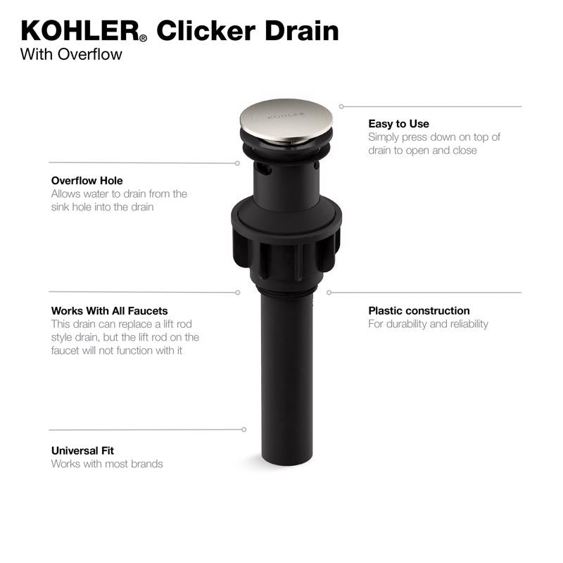 Kohler 1-1/4 in. D Brushed Nickel Plastic Pop-Up Drain
