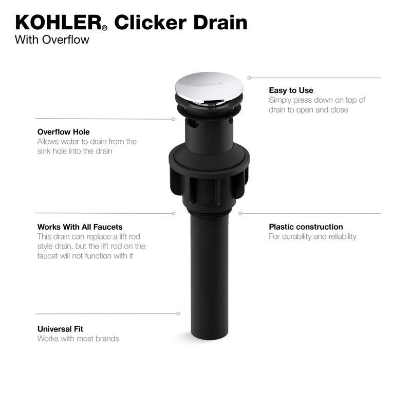 Kohler 1-1/4 in. D Polished Chrome Plastic Pop-Up Drain