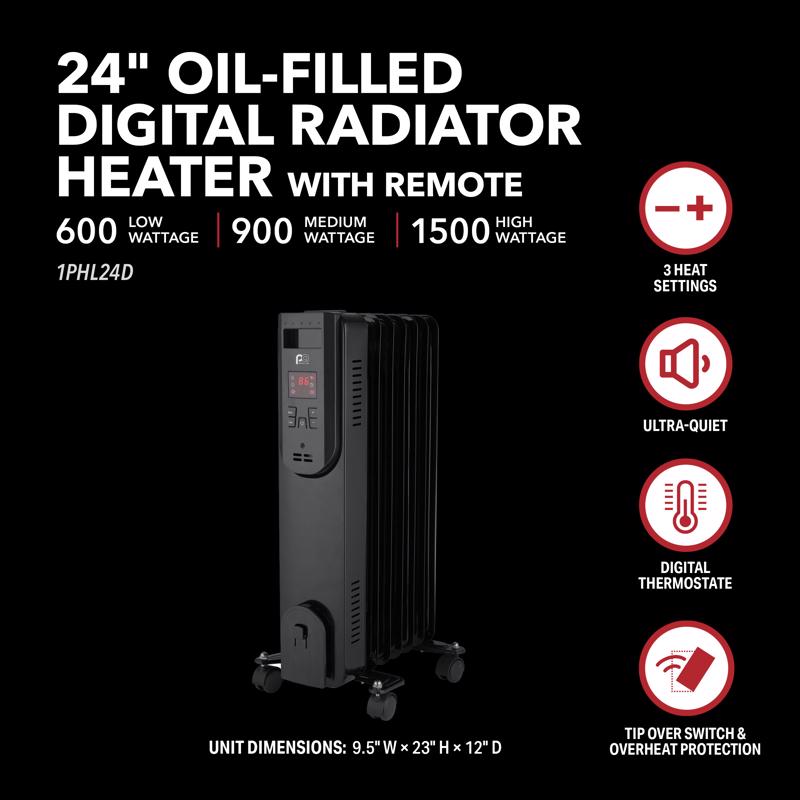 Perfect Aire 160 sq ft Electric Digital Oil Filled Heater 5120 BTU