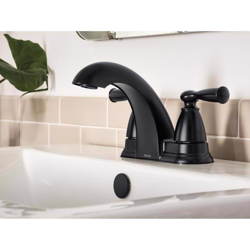 Moen Banbury Matte Black Transitional Centerset Bathroom Sink Faucet 4 in.
