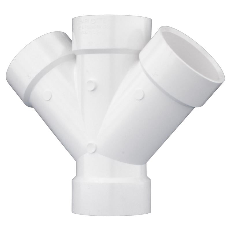 Charlotte Pipe Schedule 40 3 in. Hub X 3 in. D Hub PVC Double Wye