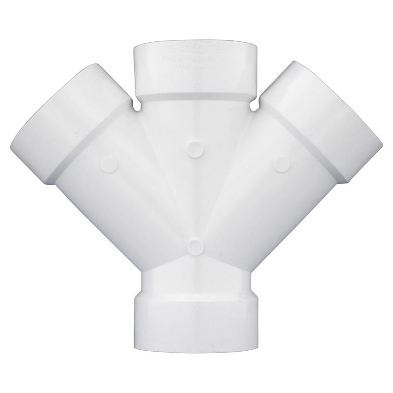 Charlotte Pipe Schedule 40 3 in. Hub X 3 in. D Hub PVC Double Wye