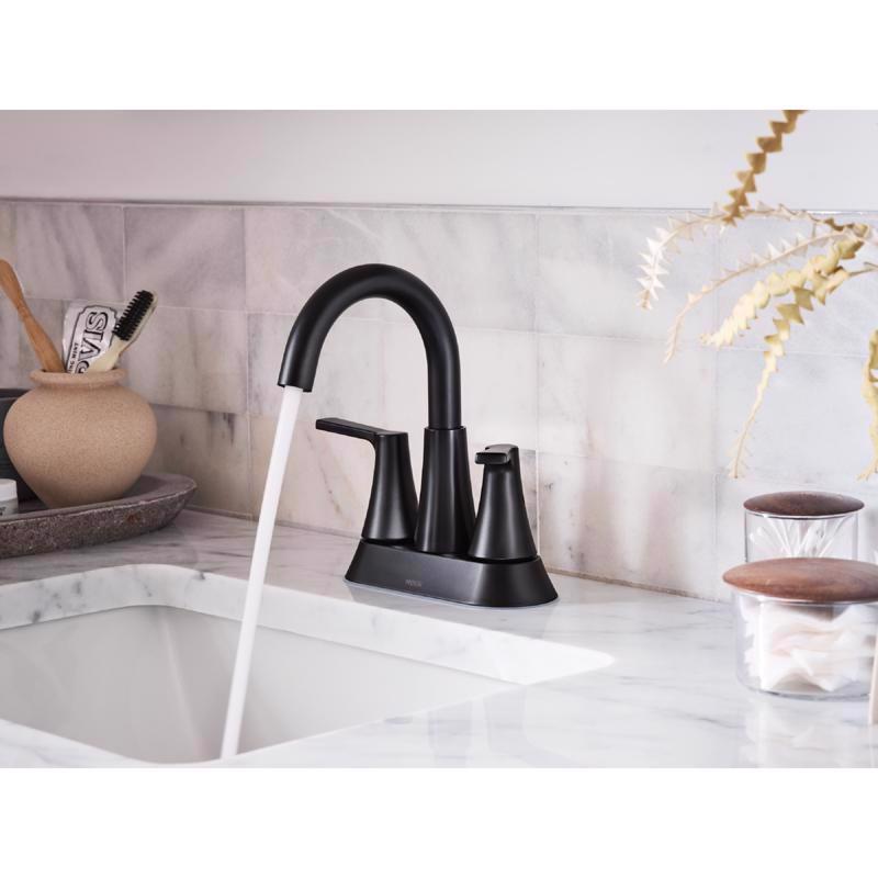 Moen Mikah Matte Black Contemporary Two-Handle Bathroom Sink Faucet 4 in.