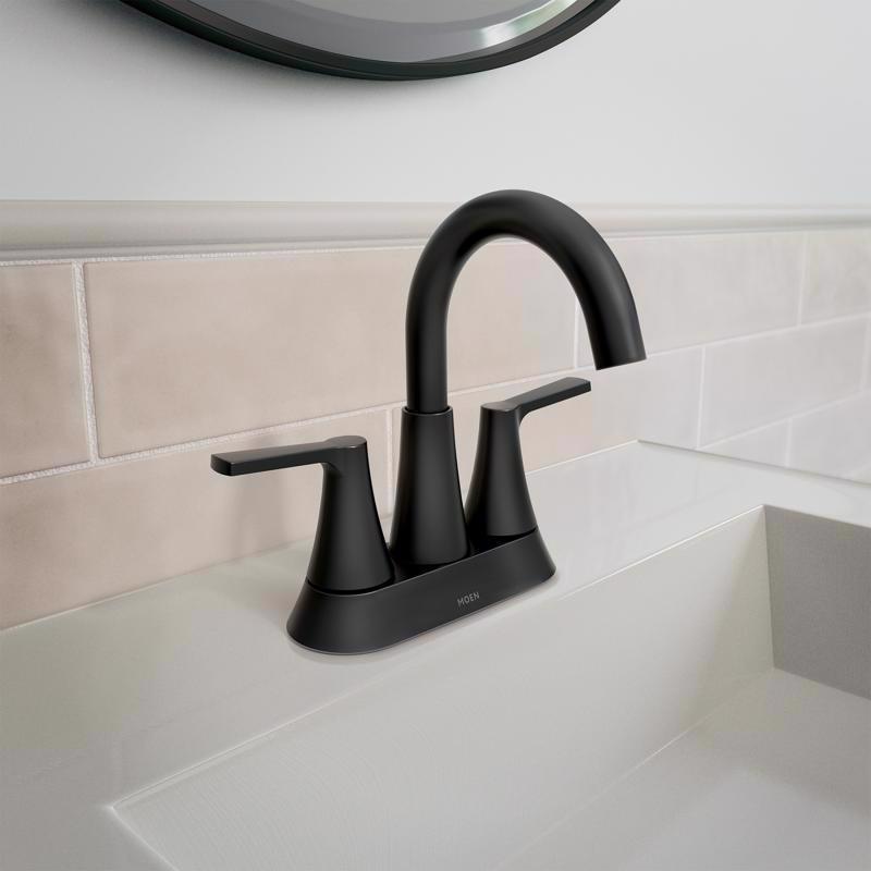Moen Mikah Matte Black Contemporary Two-Handle Bathroom Sink Faucet 4 in.