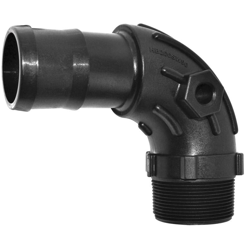 Green Leaf 2 in. Male X 2 in. D Barb Polypropylene 90 Degree Hose Elbow