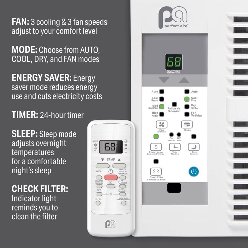 Perfect Aire 10000 BTU 115 V Window Air Conditioner w/Remote 400-450 sq ft