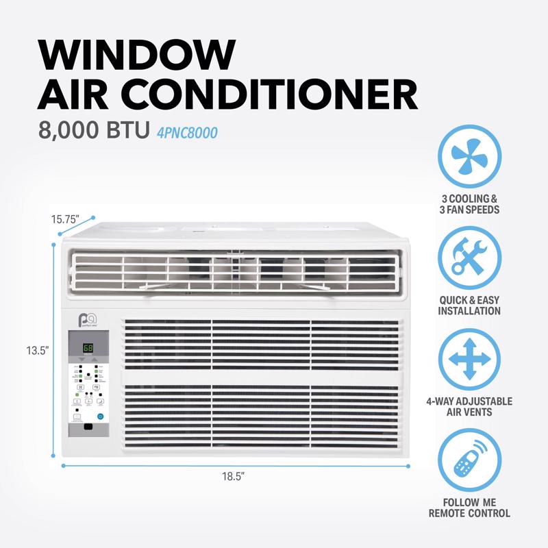 Perfect Aire 8000 BTU 115 V Window Air Conditioner w/Remote 300-350 sq ft