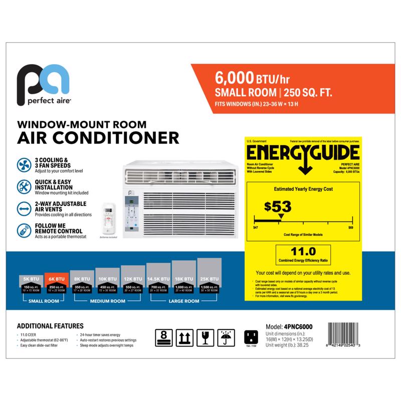 Perfect Aire 6000 BTU 115 V Window Air Conditioner w/Remote 150-250 sq ft