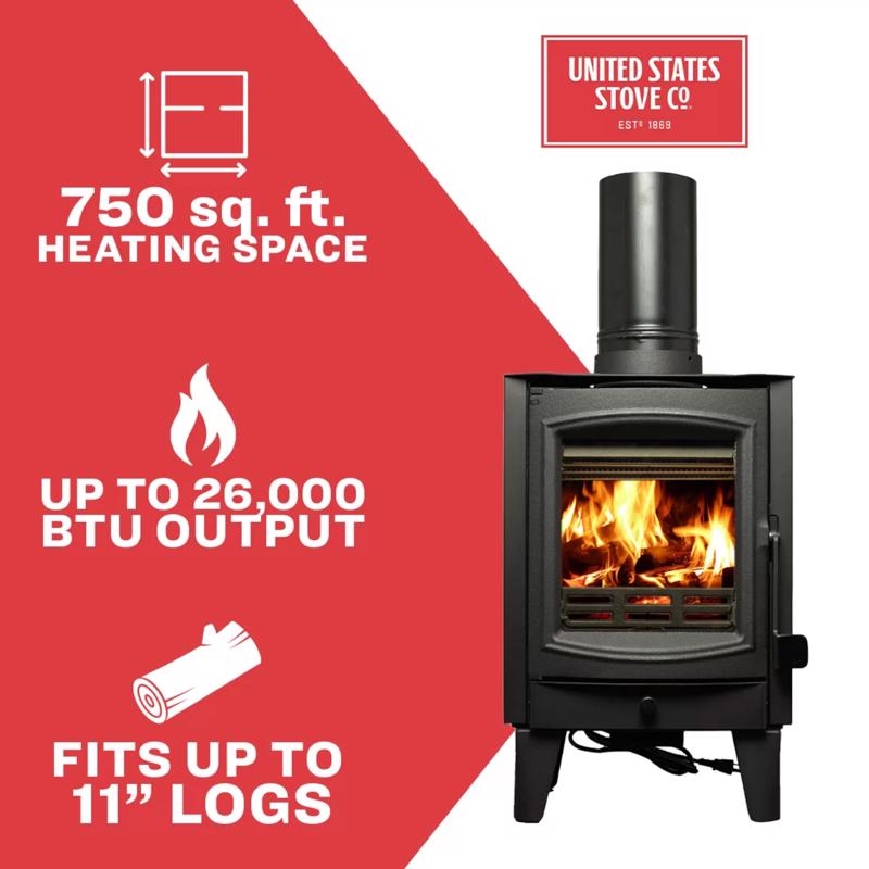 US Stove EPA Certified 750 sq ft Modern Wood Burning Stove