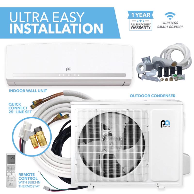 Perfect Aire 4th Generation 1 Zone 24000 BTU 22.5 SEER Quick Connect Mini Split Air Conditioner & He