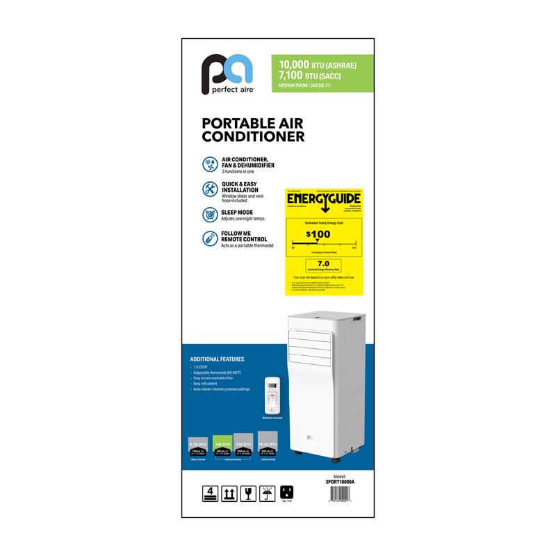 Perfect Aire 250 sq ft 3 speed 10,000 (7,100 SACC) BTU Portable Air Conditioner with Remote