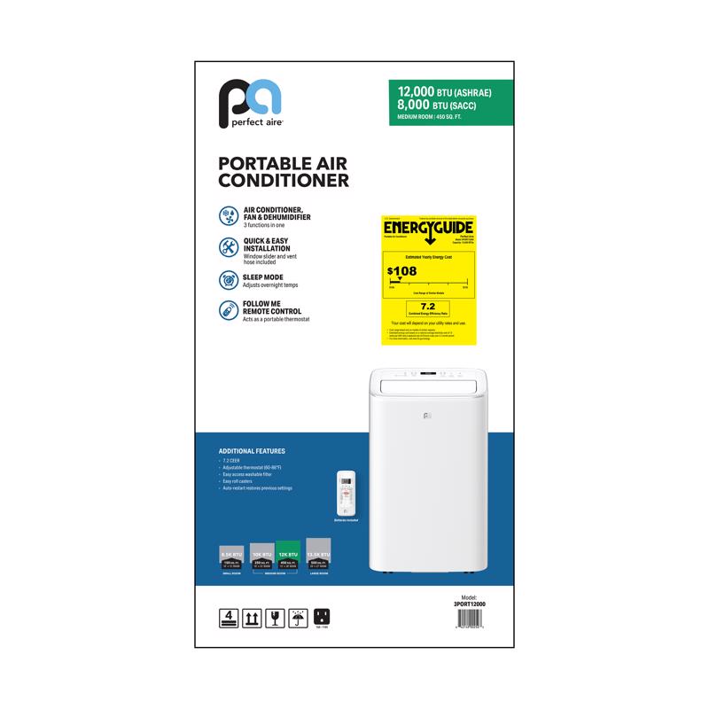 Perfect Aire 350 sq ft 3 speed 12000 (8000 SACC) BTU Portable Air Conditioner with Remote