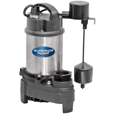 Superior Pump 1/2 HP 4500 gph Stainless Steel Vertical Float Switch AC Submersible Sump Pump 10 ft