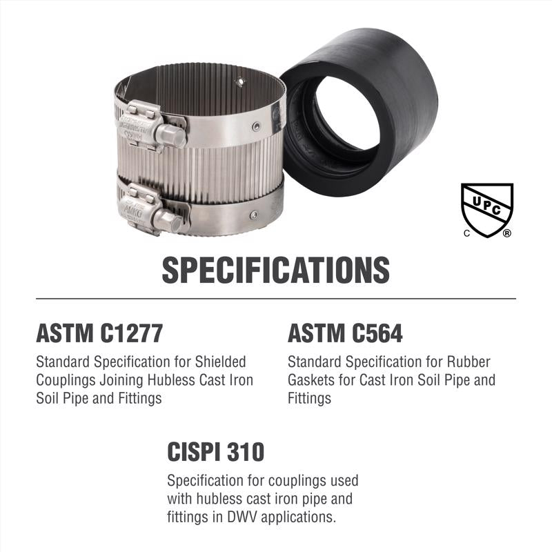 ProLine BK Proucts 3 in. Hub Sizes X 3 in. D Hub Sizes Neoprene/Stainless Steel No Hub Coupling