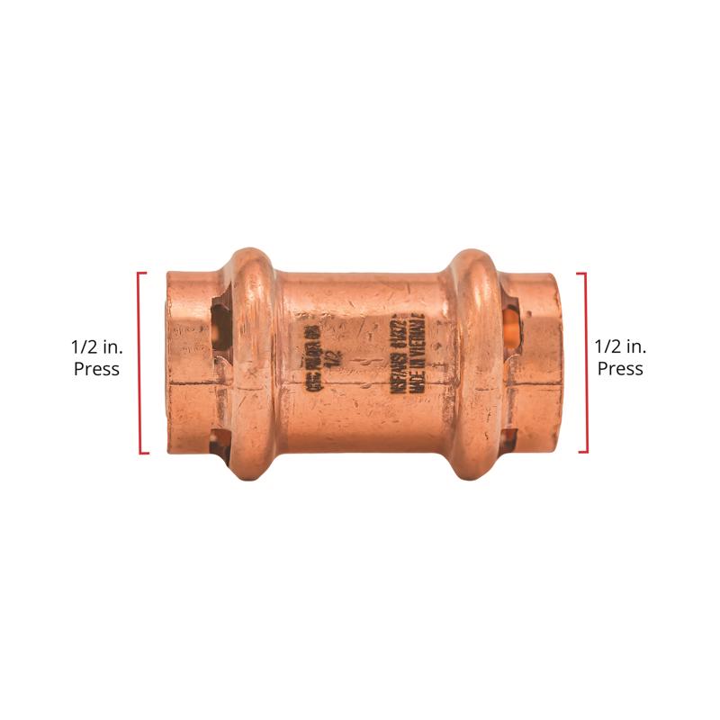 QuickFitting 1/2 in. Press in. Press in. Copper Coupling without Stop