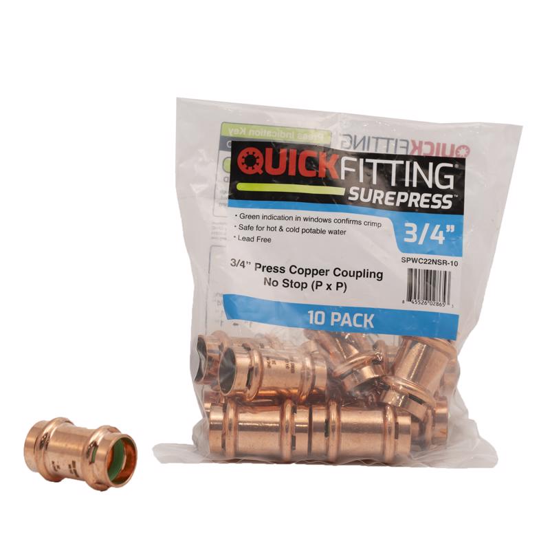 QuickFitting 3/4 in. Press in. Press in. Copper Coupling without Stop 10 pk