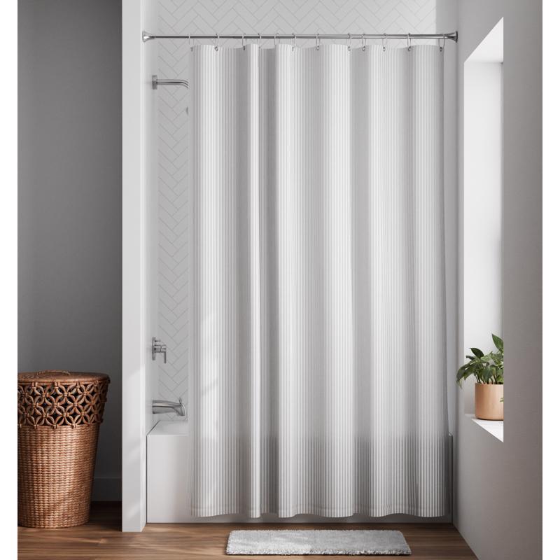 Zenna Home 72 in. H X 70 in. W White Striped Shower Curtain Liner Fabric