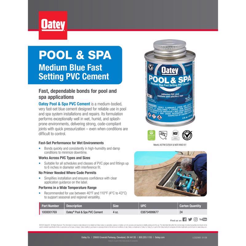 Oatey Pool & Spa Blue Solvent Cement For PVC 4 fl. oz.