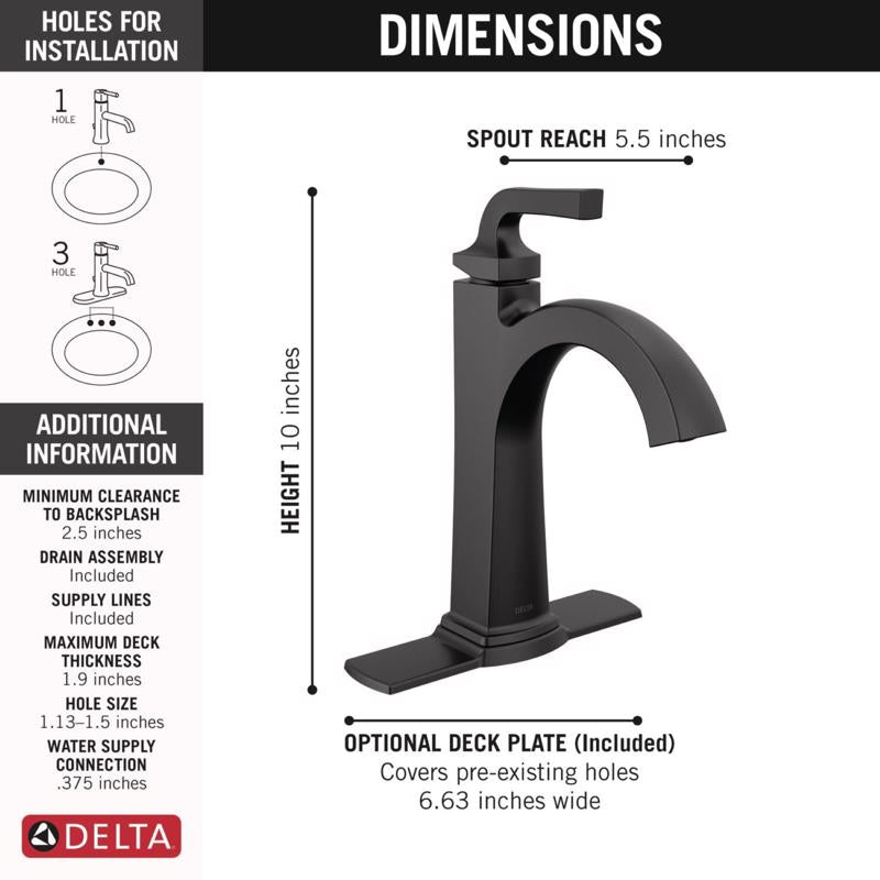 Delta Knoxville Matte Black Motion Sensing Contemporary Single-Handle Bathroom Sink Faucet 4 in.