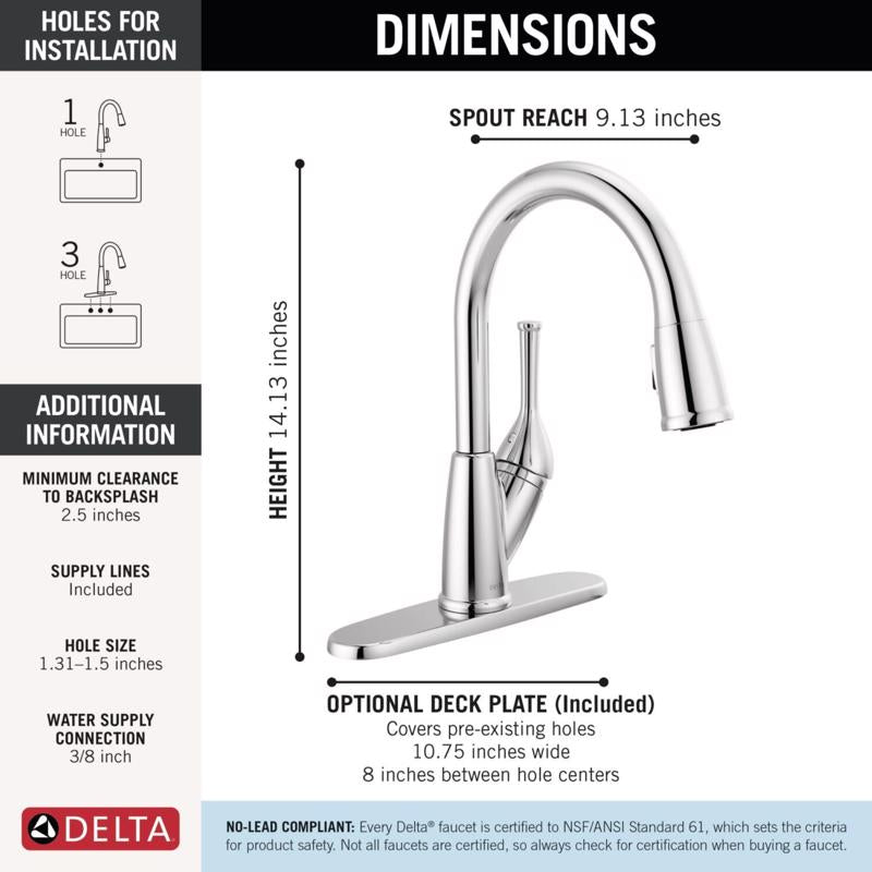 Delta One Handle Chrome Pull-Down Kitchen Faucet