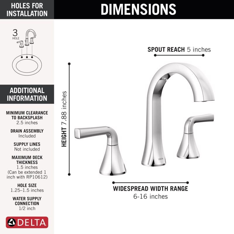 Delta Dallace Chrome Transitional Widespread Bathroom Sink Faucet 16 in.