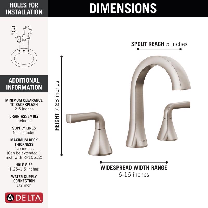 Delta Dallace Stainless Steel Transitional Widespread Bathroom Sink Faucet 16 in.