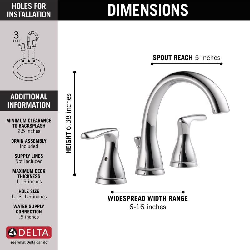 Delta Foundations Chrome Traditional Widespread Bathroom Sink Faucet 16 in.